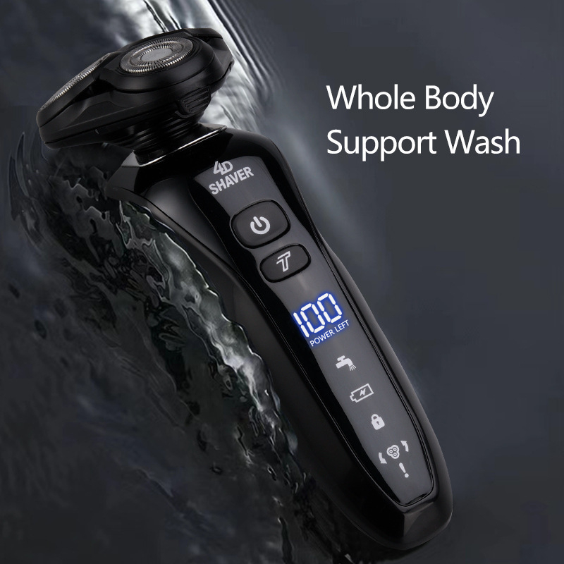 Elektrinis skustuvas su pasukama 3 dantų galvute, įkraunamas, įmontuota 500–800 mAh baterija, veikimo laikas iki 60 min., atsparus vandeniui viso kūno plovimui