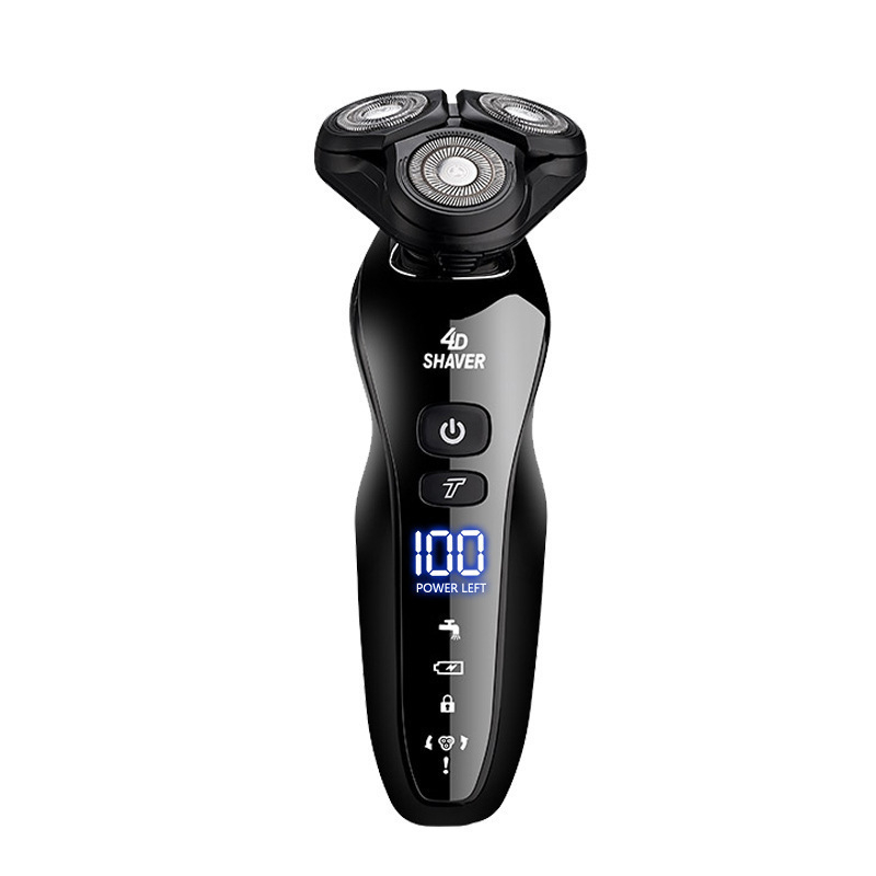 Elektrinis skustuvas su pasukama 3 dantų galvute, įkraunamas, įmontuota 500–800 mAh baterija, veikimo laikas iki 60 min., atsparus vandeniui viso kūno plovimui