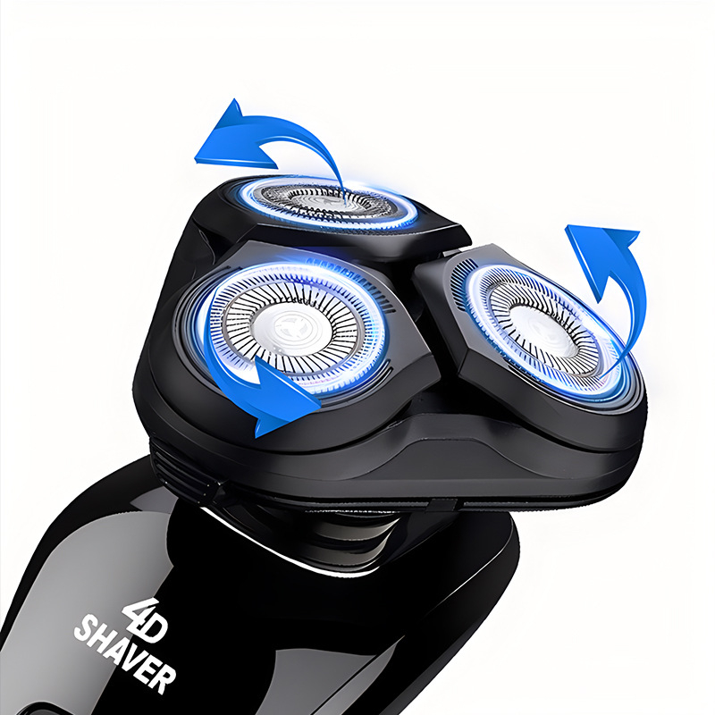 Elektrinis skutimosi prietaisas su pasukama 3 galvute, viso kūno plaunamas, LED ekranas, įmontuota 1000–1200 mAh baterija, iki 100 minučių veikimo