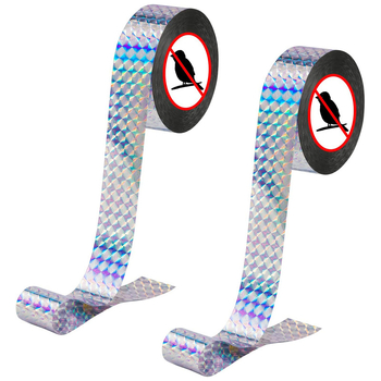 Декоративни градински орнаменти - лента за отблъскване на птици, PET материал, двустранно отражателна, за овощни градини и градини за зеленчуци