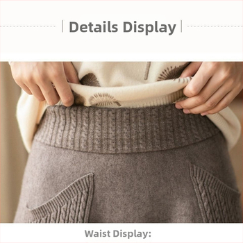 Средно дълга пола А-линия, плетена, с джобове, полиестерова смес, пухкава мека текстура