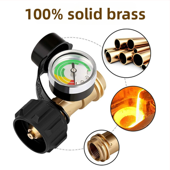 Αντάπτορας POL για φιάλη αερίου με μετρητή πίεσης, από καθαρό χαλκό, QCC1, Προπάνιο, σετ 2 τεμάχια