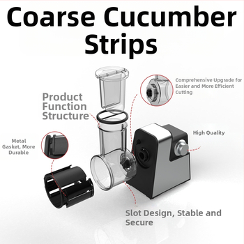 Daugiafunkcinis elektrinis daržovių pjaustytuvas virtuvei – nerūdijamas plienas, automatinis pjaustytuvas ir tarkavimo funkcija, pjaustymas ir tarkavimas