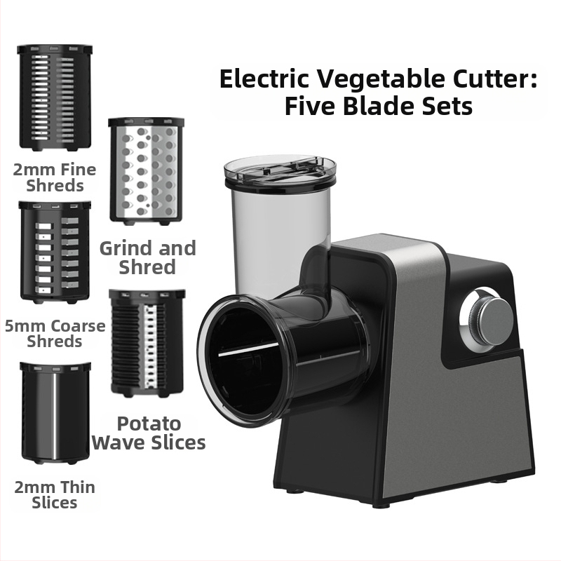 Daugiafunkcinis elektrinis daržovių pjaustytuvas virtuvei – nerūdijamas plienas, automatinis pjaustytuvas ir tarkavimo funkcija, pjaustymas ir tarkavimas