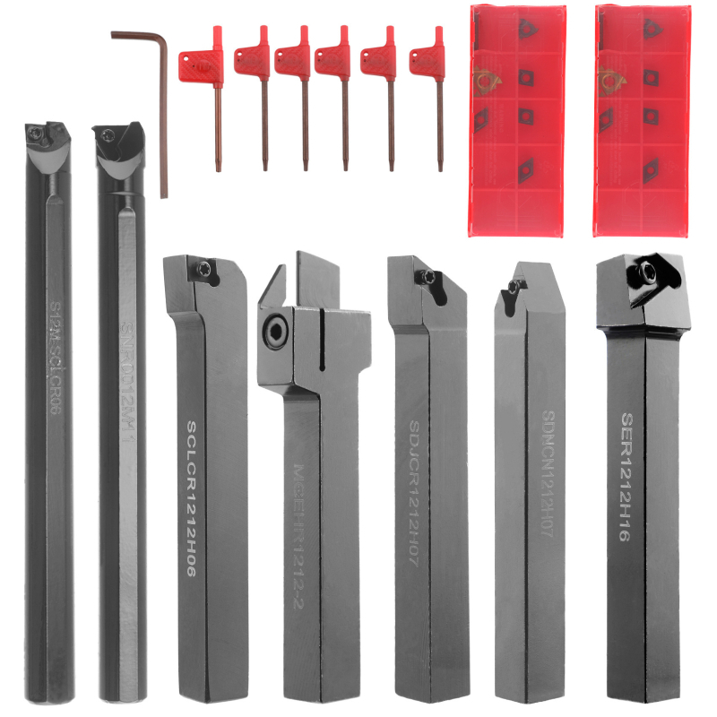 Токарен инструмент за струг с държател на инструмент и борер, карбидна режеща глава, с гаечен ключ