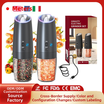 Elektrinis pipirų malūnėlis su gravitacijos jutikliu, iš nerūdijančio plieno, nešiojamas; malia piprą, grubią druską, pipirų grūdus ir kmynus.