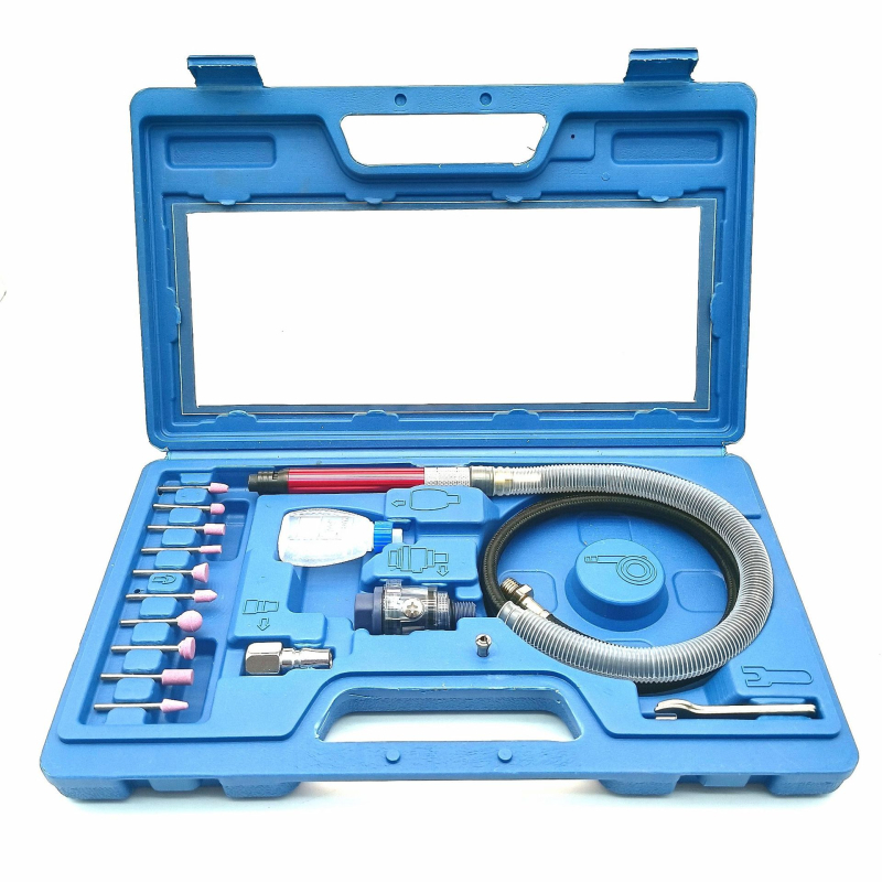 Пневматичен шлайф-инструмент комплект AT-010K (8504) – за шлайфане и гравиране, без натоварване 58 000 rpm, 2 000 вибрации, работно налягане 90 psi