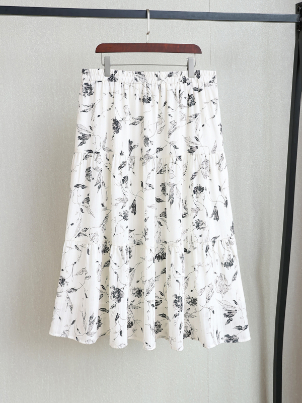 Gėlių rašto A linijos midi sijonas, vidutinio ilgio, 95% poliesteris, japonų-korejiečių laisvalaikio stilius