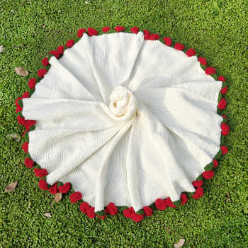 Χειροπλεγμένη κουβέρτα με μοτίβο ανθοδέσμης ροδων, ακρυλικό νήμα, κάτω από 300 g, αγροτικός στυλ, κατάλληλη για όλες τις εποχές