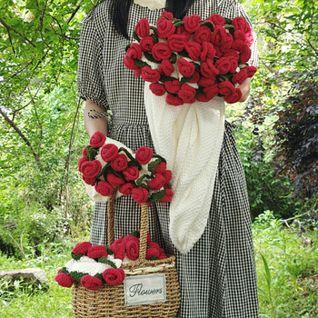 Χειροπλεγμένη κουβέρτα με μοτίβο ανθοδέσμης ροδων, ακρυλικό νήμα, κάτω από 300 g, αγροτικός στυλ, κατάλληλη για όλες τις εποχές
