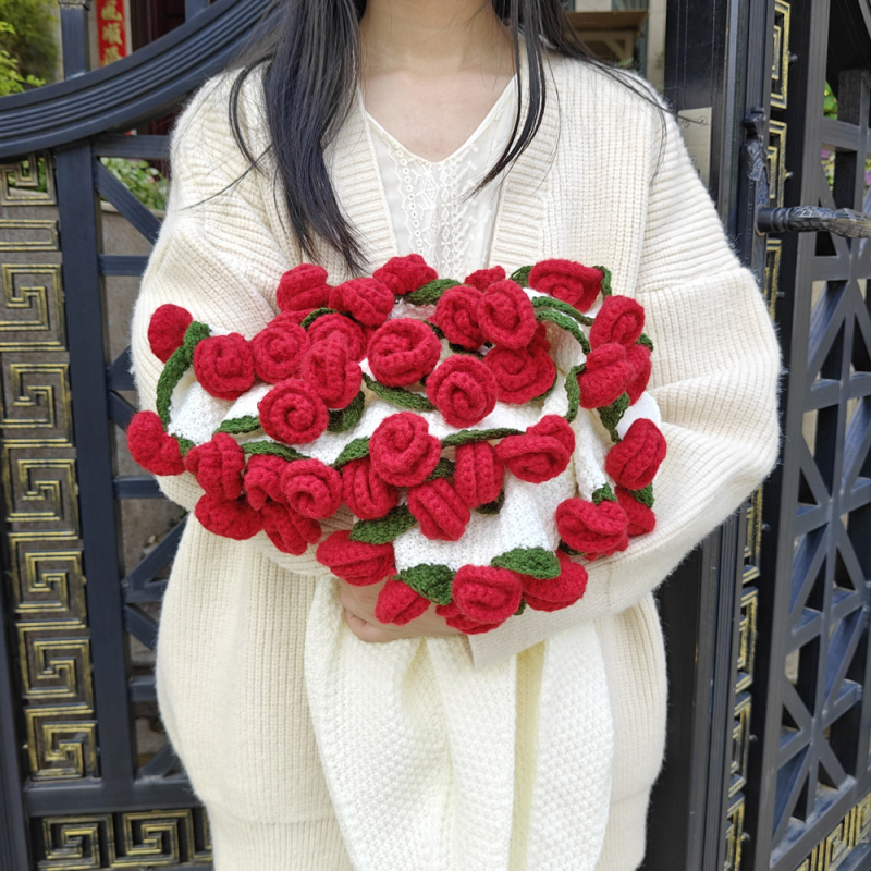 Käsitsi kootud tekk roosikimbu motiiviga, akrüülkiud, alla 300 g, pastoral stiil, kõigi aastaaegade jaoks