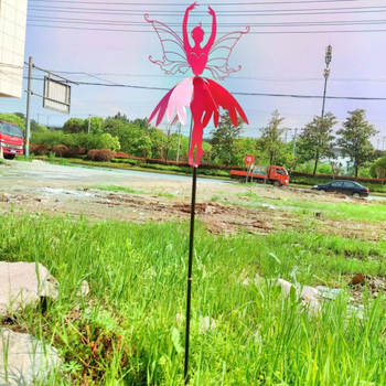 Градинска железна фигура с въртящ се ветропоказател — пасторална фея и елф с цветя, метална украса