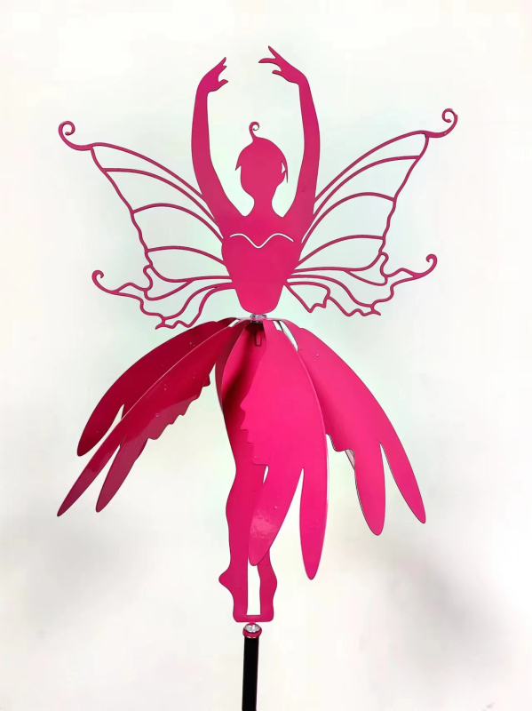 Градинска железна фигура с въртящ се ветропоказател — пасторална фея и елф с цветя, метална украса