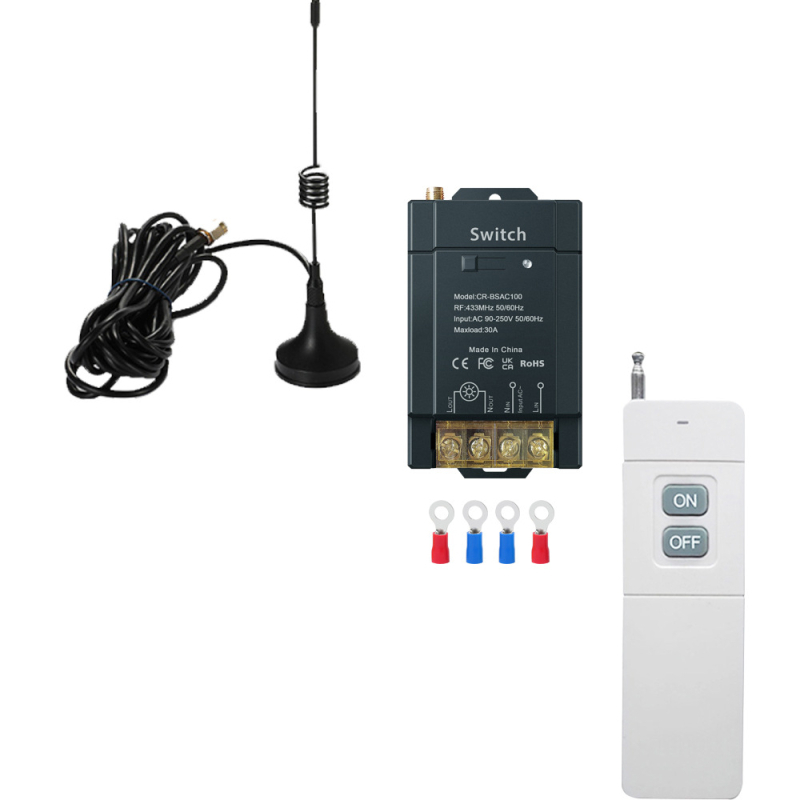 Bezvadu attālinātais slēdzis RF433 ar pastiprināšanas antenu, 30A, 90-250V AC