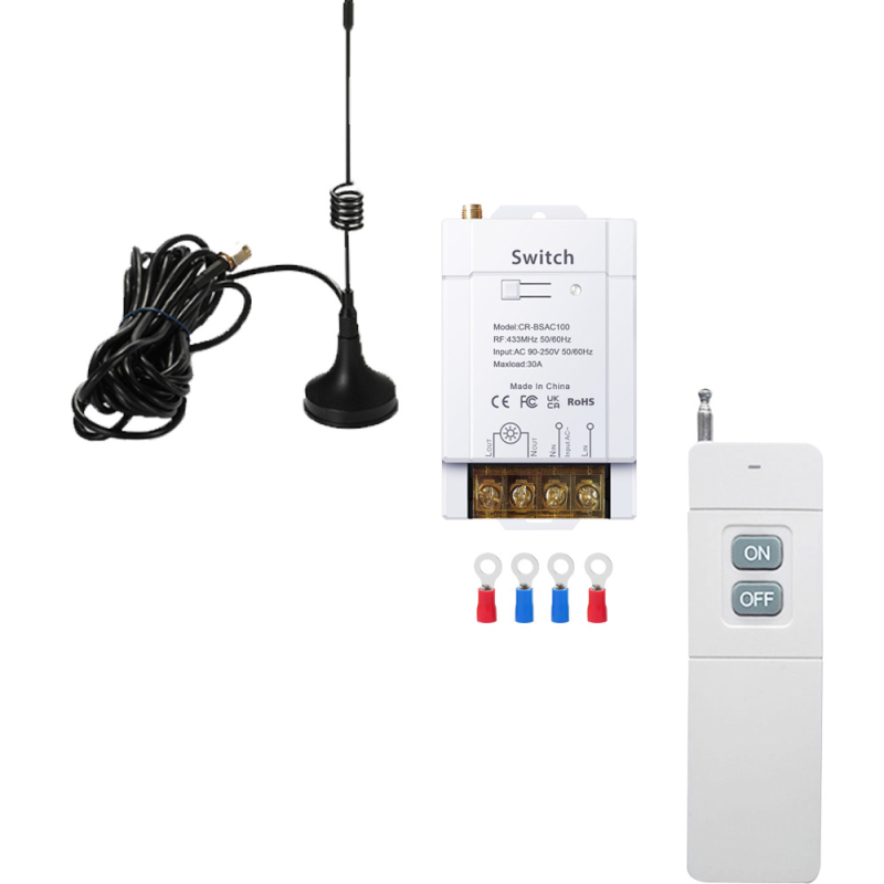 Bezvadu attālinātais slēdzis RF433 ar pastiprināšanas antenu, 30A, 90-250V AC