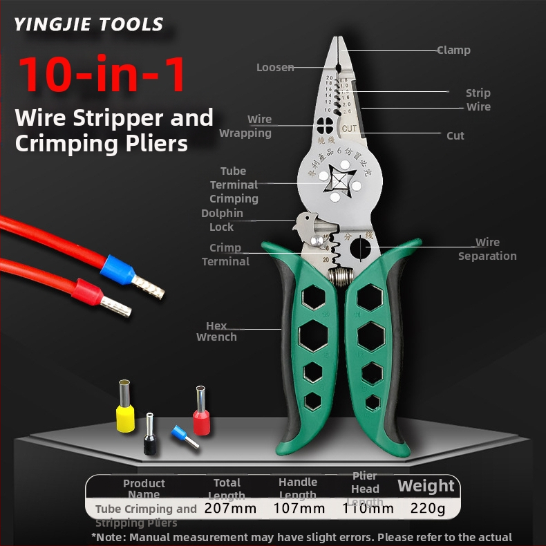 Yinjie Toru-tipp-terminal krimptimise ja koorimise tangid, elektrikri tööriist, sirge pea, 0,22 kg