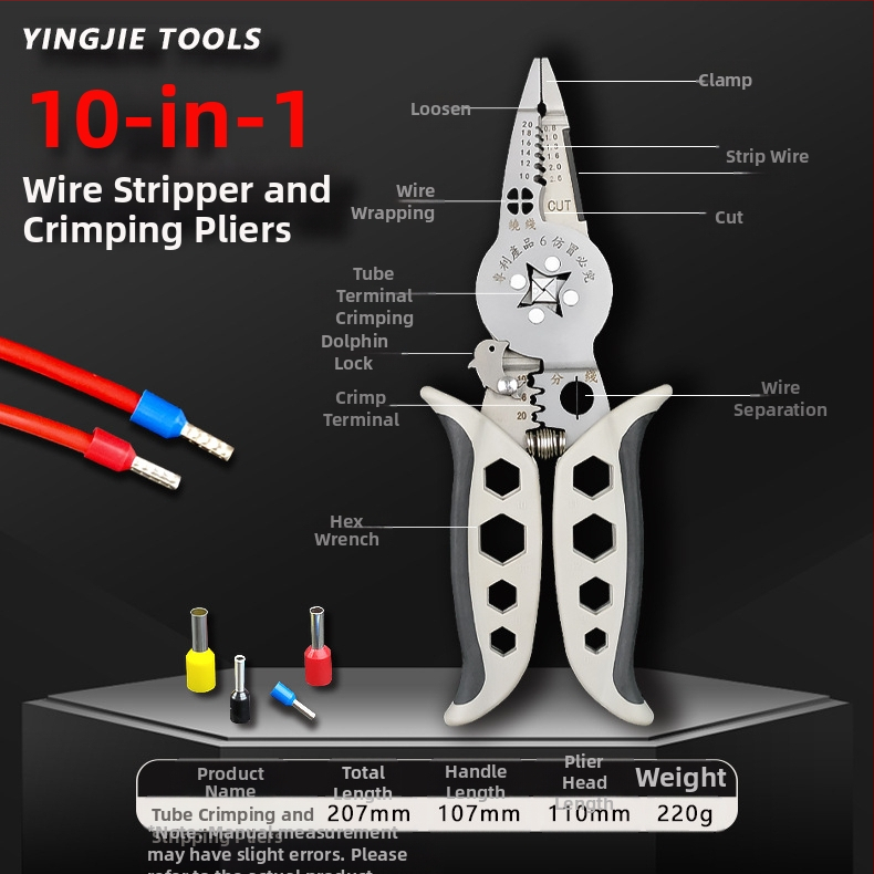 Yinjie Toru-tipp-terminal krimptimise ja koorimise tangid, elektrikri tööriist, sirge pea, 0,22 kg