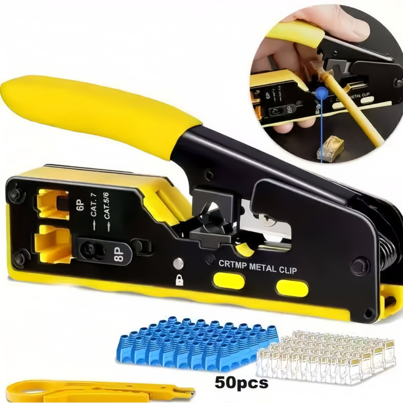 RJ45 krimavimo įrankių rinkinys Cat5e/6/7 su uodegos klipu, aukštos anglies plienas, lengva naudoti