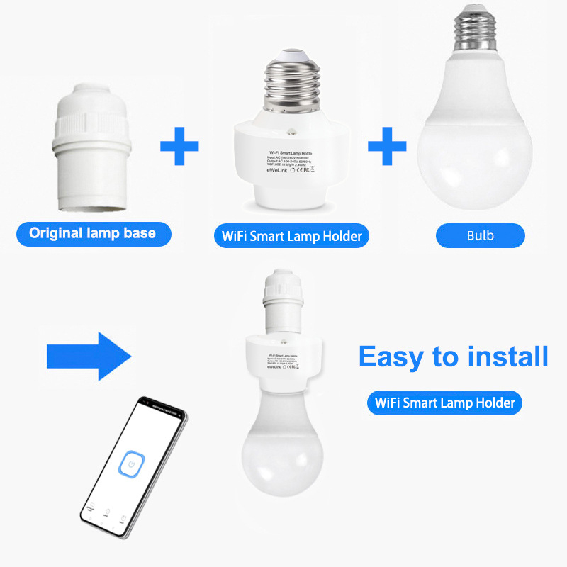 Išmanus WiFi lempos laikiklis su nuotolinio įjungimo jungikliu, E26/E27 lizdas (AC100-240V, 10A, ≥10k ciklų)