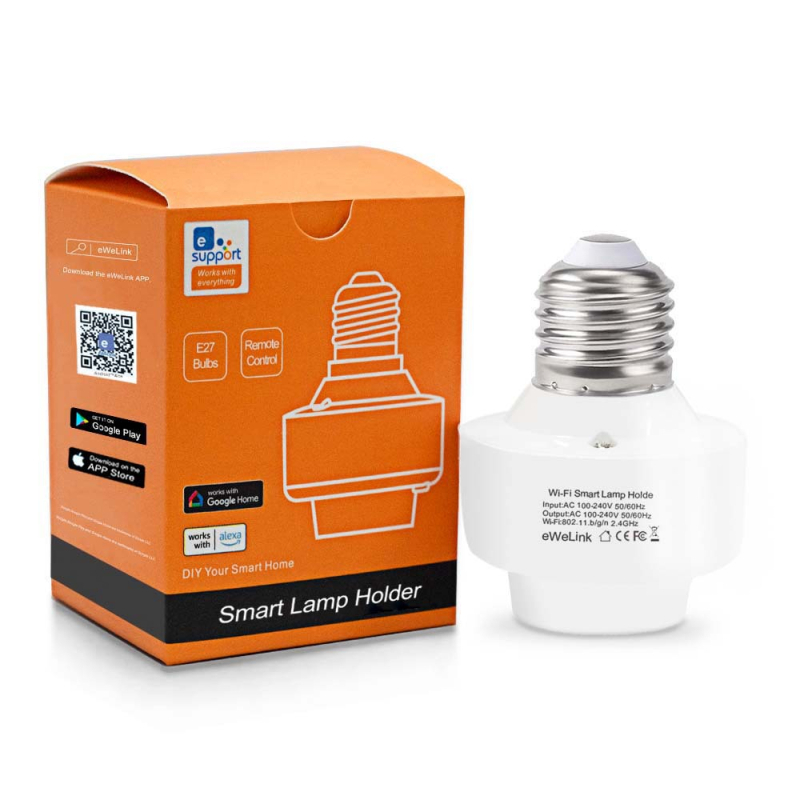 Okos WiFi lámpatartó távirányítós kapcsolóval, E26/E27 foglalat (AC100-240V, 10A, ≥10k ciklus)