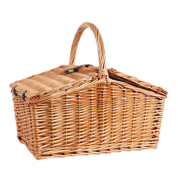 Pikniko krepšys – pintas iš ratano, rankinės formos, modelis Picnic basket, apkrova iki 2,5 kg, su dangčiu