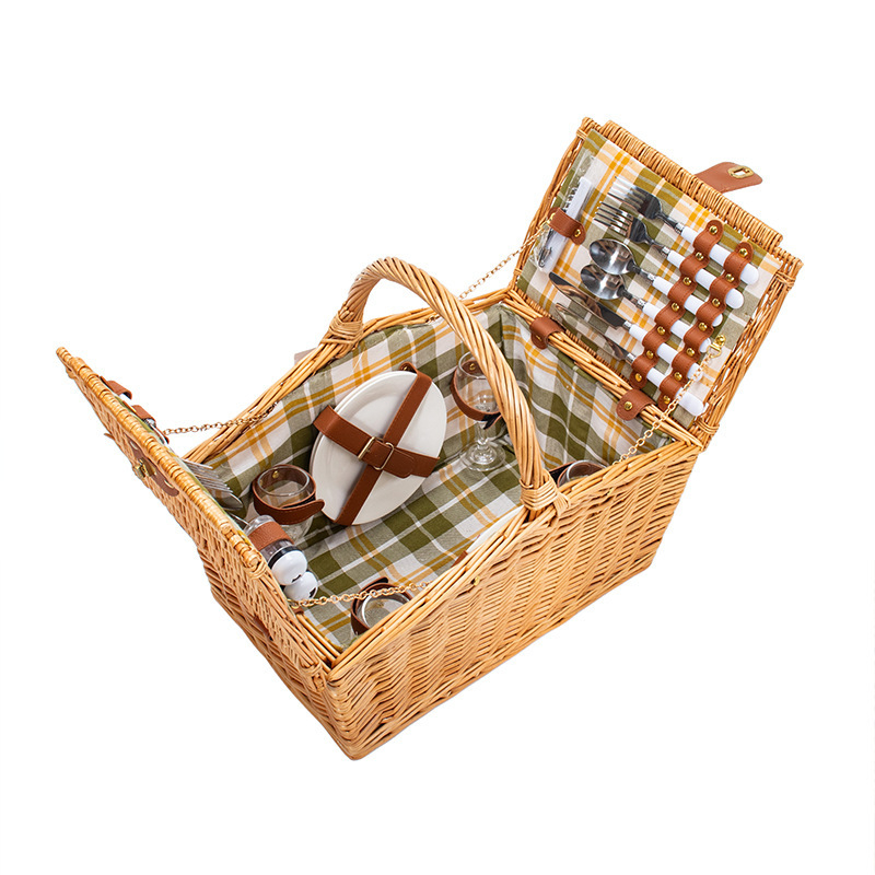 Pikniko krepšys – pintas iš ratano, rankinės formos, modelis Picnic basket, apkrova iki 2,5 kg, su dangčiu