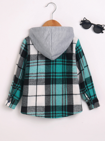 Παιδικό πουκάμισο με κουκούλα σε καρό για αγόρια, μακριά μανίκια, 75% πολυεστέρας, καθημερινό στυλ, φθινόπωρο 2023