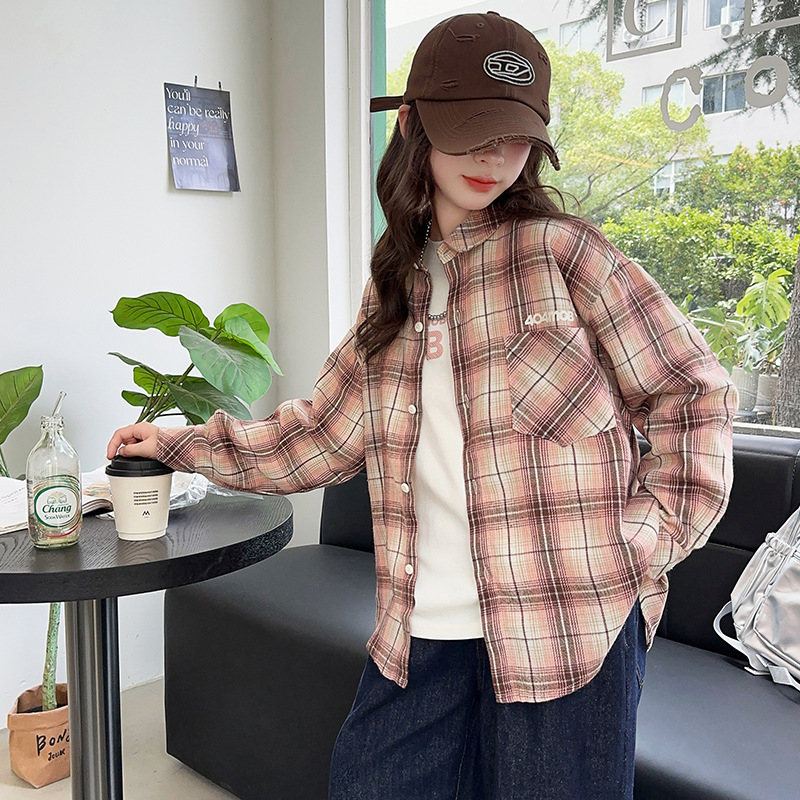 Lányoknak készült kockás ingeszett, hosszú ujjú, 70% pamut, pamut-keverék anyag, tavasz–ősz