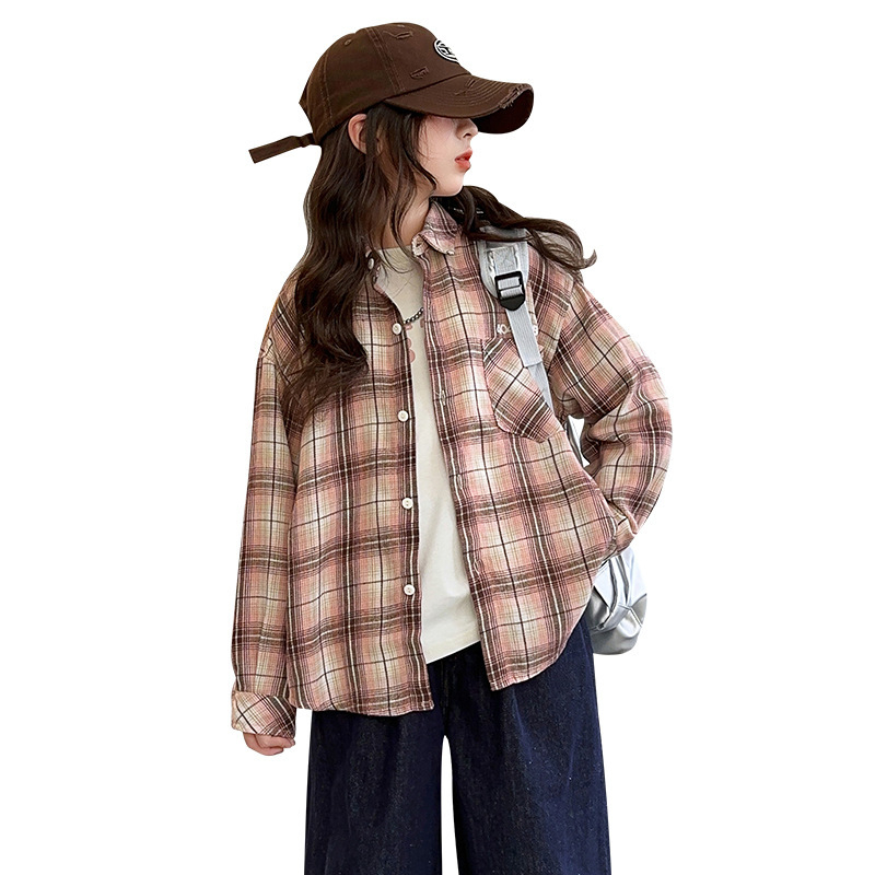 Lányoknak készült kockás ingeszett, hosszú ujjú, 70% pamut, pamut-keverék anyag, tavasz–ősz