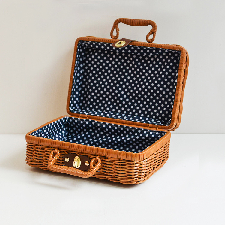 Tároló doboz, kézzel készített imitált rattanból, klasszikus kínai stílus (kapacitás 110 L, modell snx005)