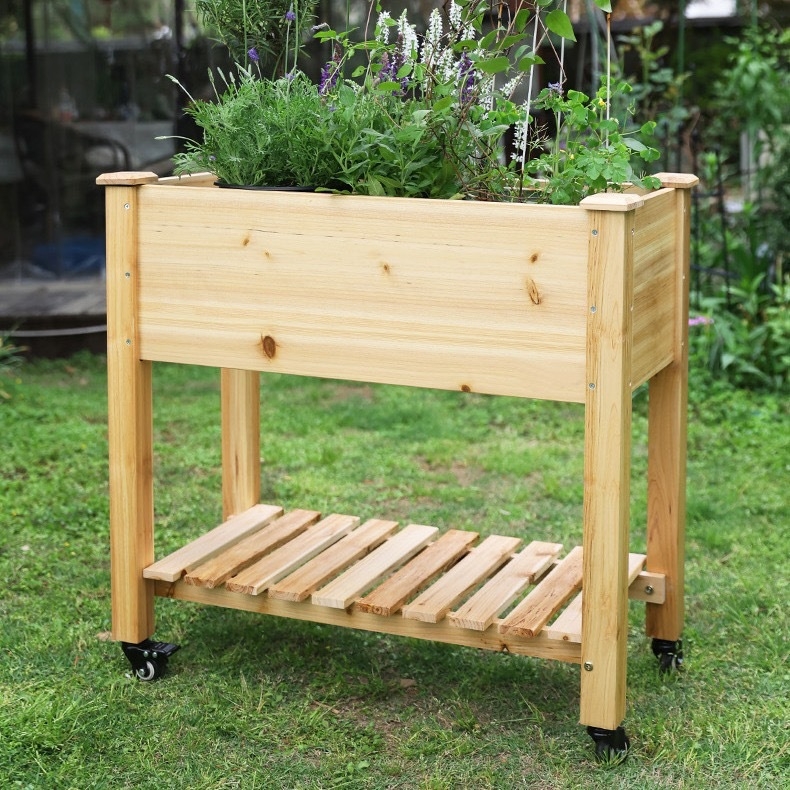 Két szintes mozgatható fa virágtartó kültéri ültetéshez és erkélyhez