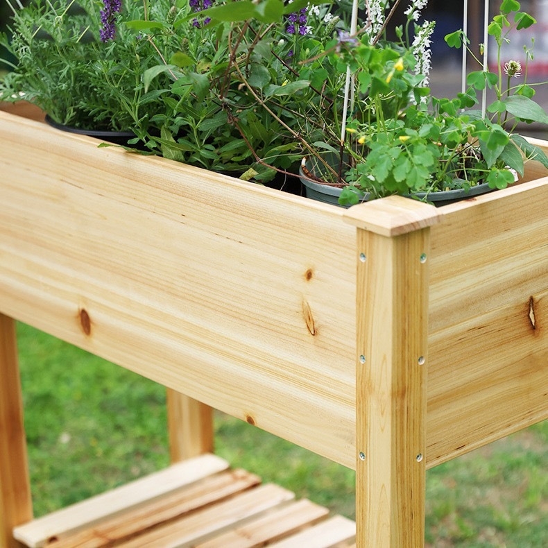 Két szintes mozgatható fa virágtartó kültéri ültetéshez és erkélyhez