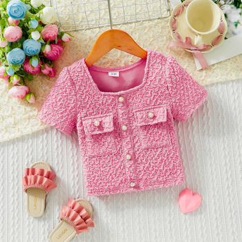 Детска тениска за лято, къс ръкав, квадратно деколте, 100% полиестер, за деца на възраст 3–8 години