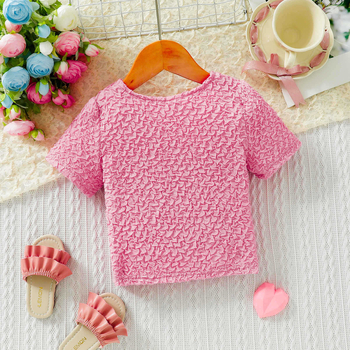 Детска тениска за лято, къс ръкав, квадратно деколте, 100% полиестер, за деца на възраст 3–8 години