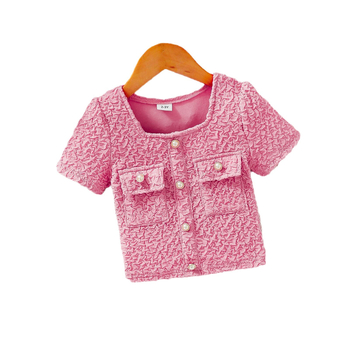 Детска тениска за лято, къс ръкав, квадратно деколте, 100% полиестер, за деца на възраст 3–8 години