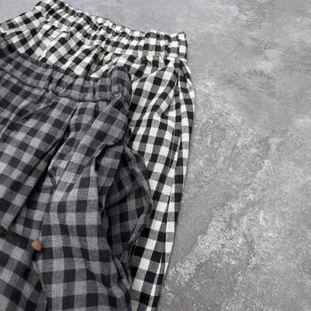 Пола A-линия midi от памук и лен, каре, еластична талия, японски стил