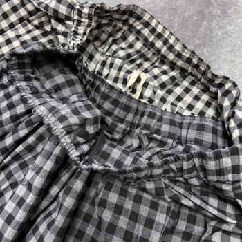 Пола A-линия midi от памук и лен, каре, еластична талия, японски стил