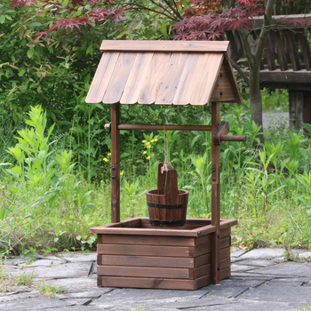 Lauko naudojimui skirtas medinis gėlių vazonas, pastatomas ant grindų, korozijai atsparus ir tvirtas, rankų darbo.