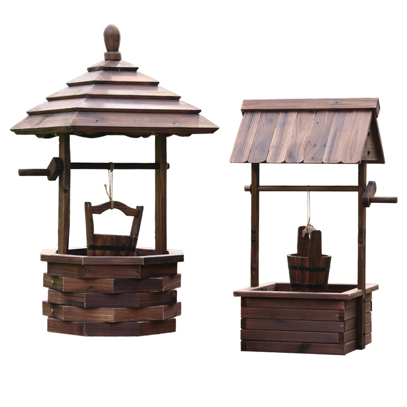 Lauko naudojimui skirtas medinis gėlių vazonas, pastatomas ant grindų, korozijai atsparus ir tvirtas, rankų darbo.