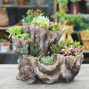 Γλάστρα από ρητίνη, εμφάνιση μιμημένου ξύλου, κατάλληλη για γραφείο ή δάπεδο, αρμολόγηση