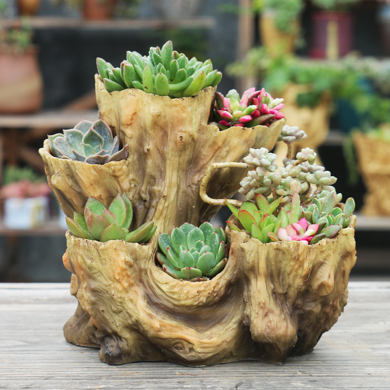 Lillepott resiinist, puitimitatsiooni stiilis, sobib lauale või põrandale, vuugitöö