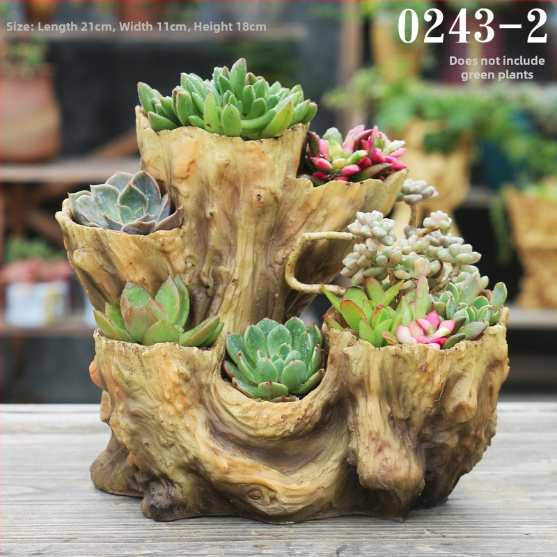 Lillepott resiinist, puitimitatsiooni stiilis, sobib lauale või põrandale, vuugitöö