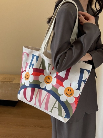 Vászon Tote táska cipzárral, vízszintes négyzet alakú forma, belső cipzáras zseb