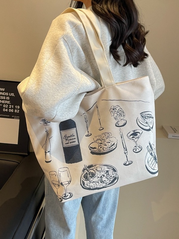 Vászon Tote táska cipzárral, vízszintes négyzet alakú forma, belső cipzáras zseb