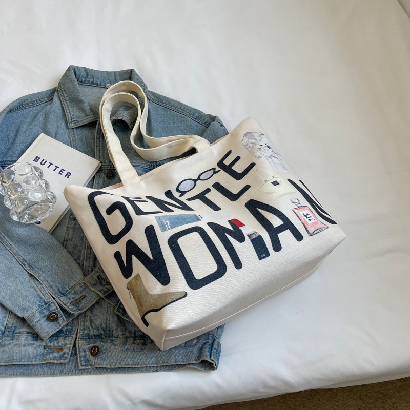 Vászon Tote táska cipzárral, vízszintes négyzet alakú forma, belső cipzáras zseb