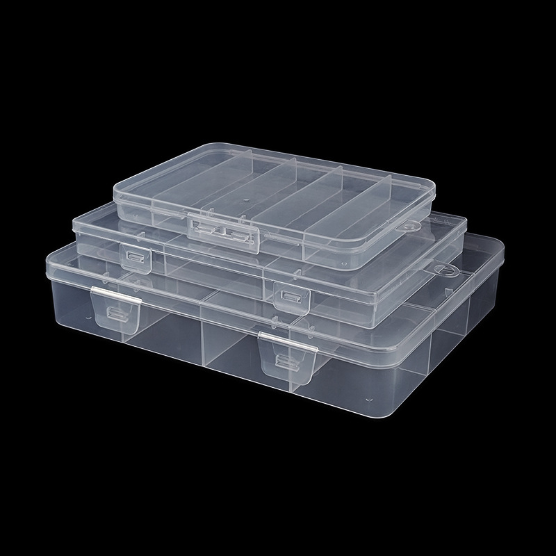 PP plastikinė saugojimo dėžė su fiksuotomis skyriais ir dangteliu, 3, 5 arba 12 skyrių konfigūracijomis, tinka karoliukams, varžtams, žvejybos kabliukams, baterijoms ir elektronikos sudedamosioms dalims