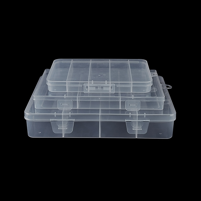 PP plastikinė saugojimo dėžė su fiksuotomis skyriais ir dangteliu, 3, 5 arba 12 skyrių konfigūracijomis, tinka karoliukams, varžtams, žvejybos kabliukams, baterijoms ir elektronikos sudedamosioms dalims