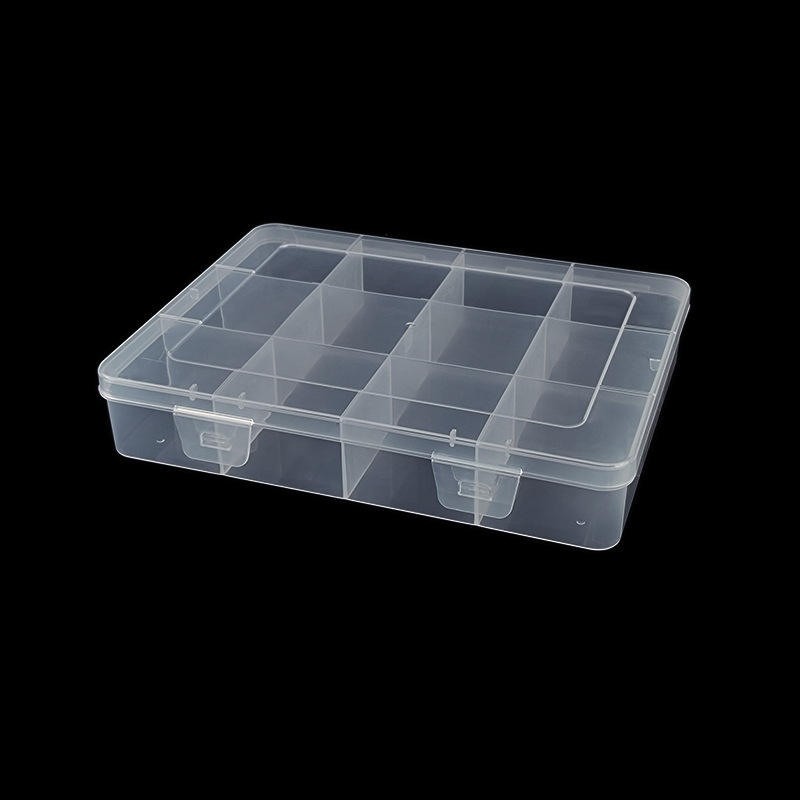 PP plastikinė saugojimo dėžė su fiksuotomis skyriais ir dangteliu, 3, 5 arba 12 skyrių konfigūracijomis, tinka karoliukams, varžtams, žvejybos kabliukams, baterijoms ir elektronikos sudedamosioms dalims