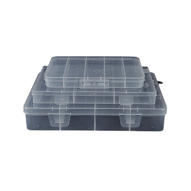 PP plastikinė saugojimo dėžė su fiksuotomis skyriais ir dangteliu, 3, 5 arba 12 skyrių konfigūracijomis, tinka karoliukams, varžtams, žvejybos kabliukams, baterijoms ir elektronikos sudedamosioms dalims