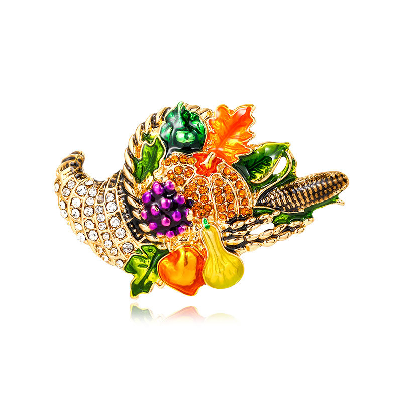 Brooch gyümölcs-tök motívummal, koreai stílusú, ötvözet, csepegtetős olajfelület, dekoratív ajándék